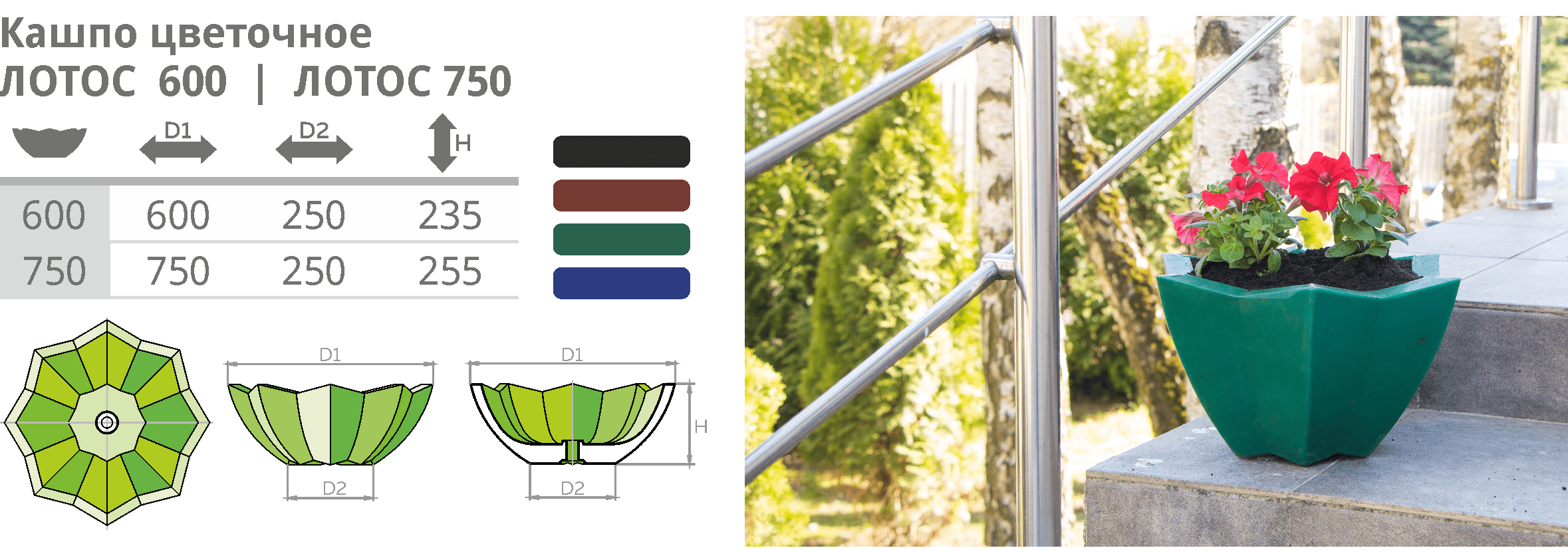 Уличные вазоны пластиковые Чистоград - Кашпо цветочное пластиковое - Контейнер Цветочный пластиковый