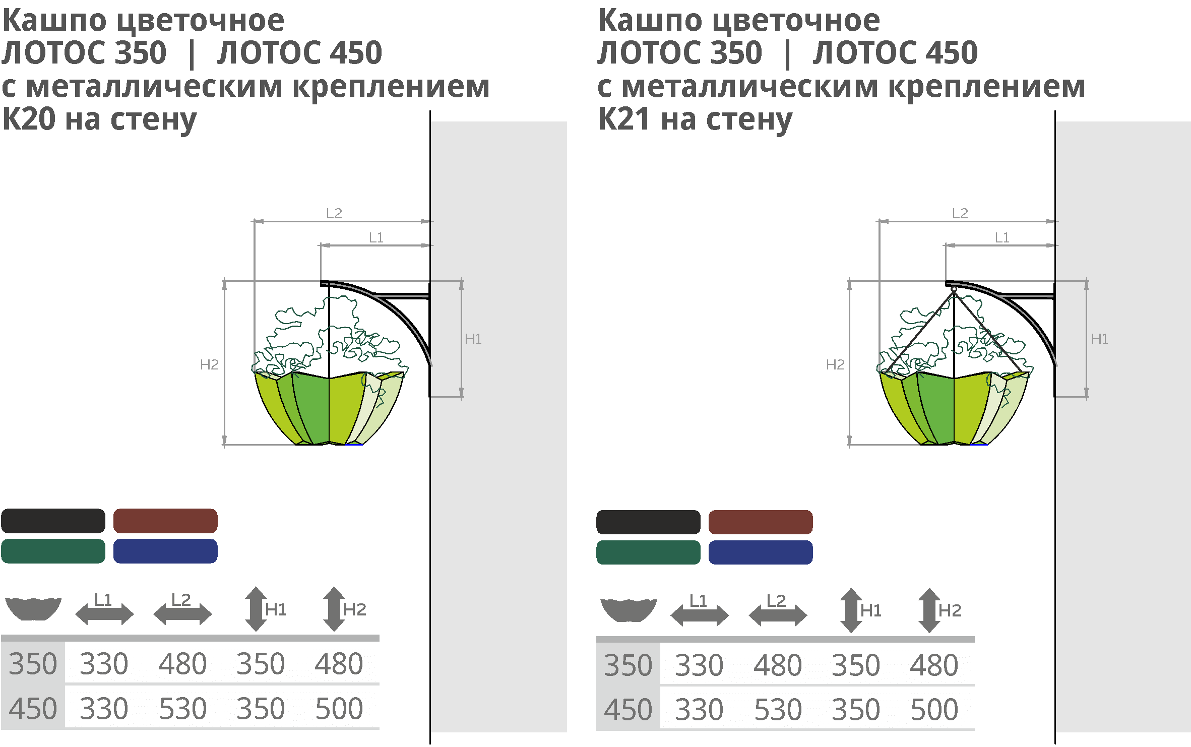 Уличные вазоны пластиковые Чистоград - Кашпо цветочное пластиковое с металлическим креплением - Контейнер Цветочный пластиковый